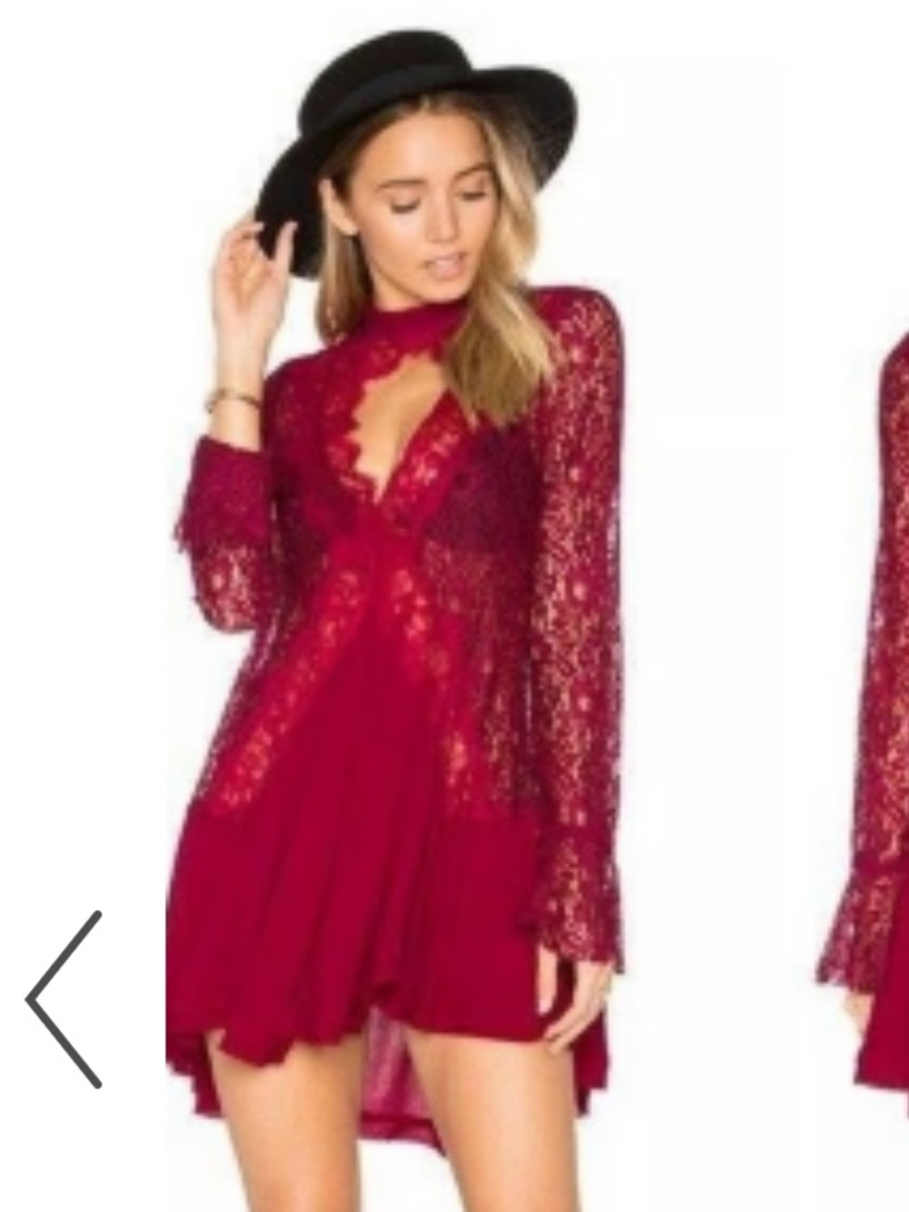 Free People Tell Tale Lace Tunic Dress Long Sleeve Lace Cutouts High Neck Size M